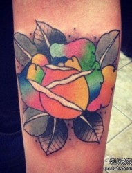 手臂好看潮流的彩色玫瑰花纹身图片