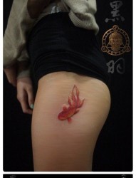 女人腿部小巧潮流的小金鱼纹身图片