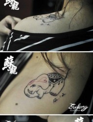 女人肩膀处可爱时尚的小象纹身图片