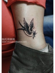 女人腿部小巧潮流的小燕子纹身图片