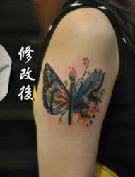 女人手臂漂亮唯美的蝴蝶翅膀纹身图片