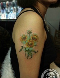 女人手臂漂亮时尚的向日葵花纹身图片