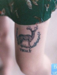 纹身520图库推荐一幅女人腿部小鹿纹身图片