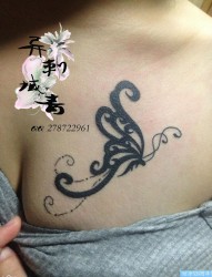 女人胸部蝴蝶纹身图片