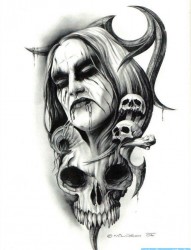 死亡之神和骷髅的纹身手稿图片
