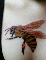 女人胸部蜜蜂纹身图案