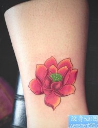 女人手腕流行的彩色莲花纹身作品