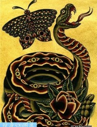 一幅蛇蝴蝶纹身作品
