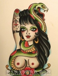 蛇女纹身手稿作品