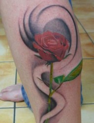 小腿玫瑰花纹身图案