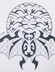 月之蝙蝠图腾纹身手稿图案