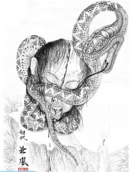 蛇盘人头纹身手稿图案