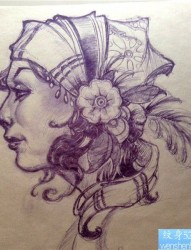 人物女性肖像纹身手稿