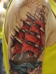经典的帆船纹身图案图案