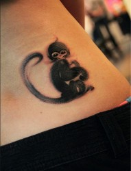 腰部水墨猴子纹身图案
