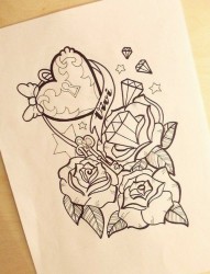 玫瑰花钻石纹身线稿图案