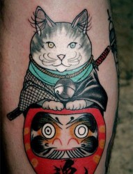 一组招财猫纹身图案