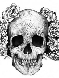 一款唯美的玫瑰骷髅纹身