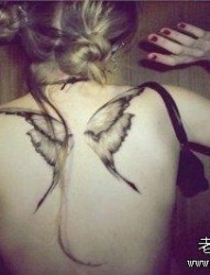 小清新女性背部蝴蝶翅膀纹身图案