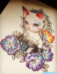 一款漂亮的猫咪纹身手稿图案