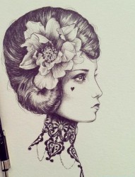 一款素色女郎纹身手稿图案