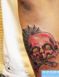 手臂上一款彩色骷髅纹身图案