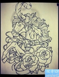 一组马纹身手稿图案