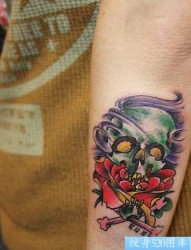 手臂绿色骷髅纹身图案