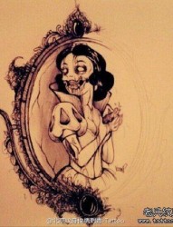 一款黑灰素描白雪公主纹身图案