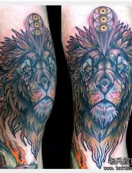 腿部狮子头纹身图案