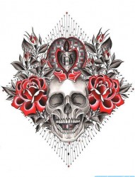一款骷髅玫瑰纹身图案