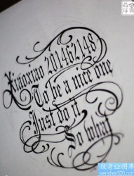 一款花体字纹身手稿图案