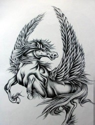 一款马翅膀纹身图案