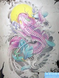 彩色鲤鱼老虎纹身图案