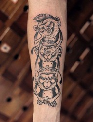 一款手臂水墨猴子纹身图案