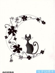 图腾猫咪月亮纹身图案