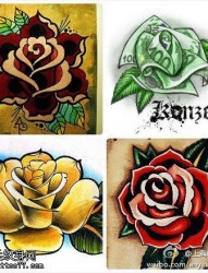 一款彩色玫瑰花纹身手稿图案