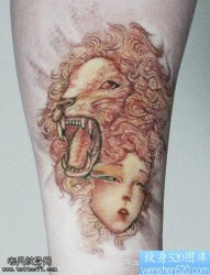 手臂美女与野兽纹身图案