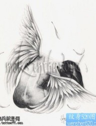黑灰风格的天使翅膀纹身手稿图片