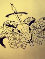 手枪羚羊匕首玫瑰花纹身手稿图案
