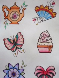 扇子蝴蝶蛋糕蝴蝶结纹身手稿图案