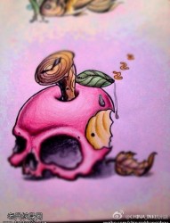 骷髅苹果纹身手稿图案