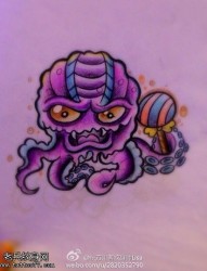 一款彩色章鱼纹身手稿图案
