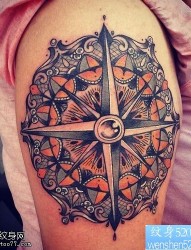 女性手臂彩色梵花指南针纹身图案