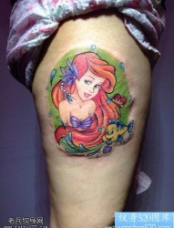 腿部彩色美人鱼纹身图案由纹身520图库