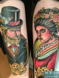 彩色卡通人物之爵士和他太太的头像纹身图案