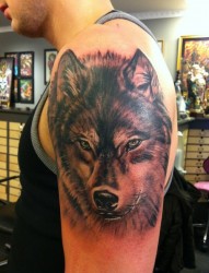 大臂上时尚的狼头纹身