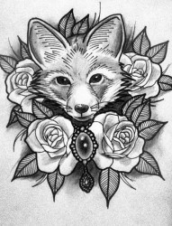 个性时尚的狐狸花朵手稿