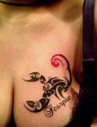 女性胸部时尚的蝎子图腾纹身
