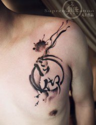 信仰-泼墨书法纹身  纹身师作品 无上作品